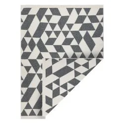 Teppich TWIN 22992 geometrisch, Baumwolle, doppelseitig, Ökologische Fransen - anthrazit / creme