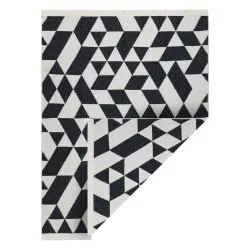 Teppich TWIN 22992 geometrisch, Baumwolle, doppelseitig, Ökologische Fransen - schwarz / creme