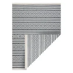 Teppich TWIN 22996 geometrisch, streifen Baumwolle, doppelseitig, Ökologische Fransen - anthrazit / creme