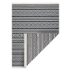 Teppich TWIN 22996 geometrisch, streifen Baumwolle, doppelseitig, Ökologische Fransen - schwarz / creme