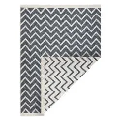Teppich TWIN 23002 ZigZag, Baumwolle, doppelseitig, Ökologische Fransen - anthrazit / creme