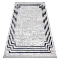 Modern Teppich TULS strukturell, Franse 51242 Rahmen elfenbein / blau