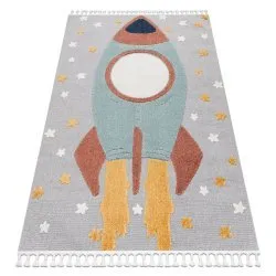 Teppich YOYO GD55 grau / blau - Sterne, Rakete für Kinder, strukturell, sensorische Fransen