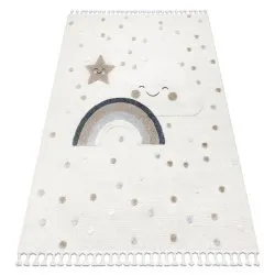 Teppich YOYO EY78 weiß / beige - Wolke, Regenbogen, Punkte für Kinder, strukturell, sensorische Fransen