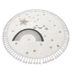 Teppich YOYO EY78 Kreis weiß / beige - Wolke, Regenbogen, Punkte für Kinder, strukturell, sensorische Fransen