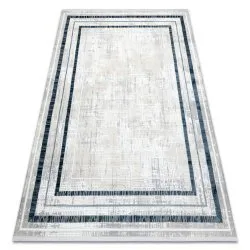 Moderner Teppich DUKE 51523 creme / blau - Rahmen, strukturiert, sehr weich, Fransen