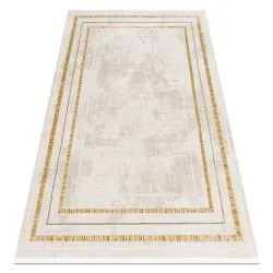 Moderner Teppich DUKE 51523 creme / gold - Rahmen, strukturiert, sehr weich, Fransen