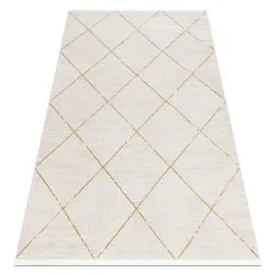 Moderner Teppich DUKE 51245 creme / gold - Gitter, strukturiert, sehr weich, Fransen