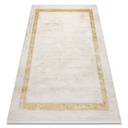Moderner Teppich DUKE 51524 creme / gold - Rahmen, griechisch strukturiert, sehr weich, Fransen