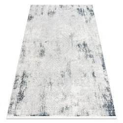 Moderner Teppich DUKE 51558 creme / blau - Geometrisch vintage, strukturiert, sehr weich, Fransen