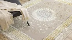 Dywan BLISS Z160AZ147 ciemny beż / złoty - Ramka, grecki ekskluzywny, strukturalny 