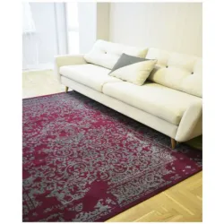 Vintage Teppich in Bordeaux und Grau, ideal für das Wohnzimmer