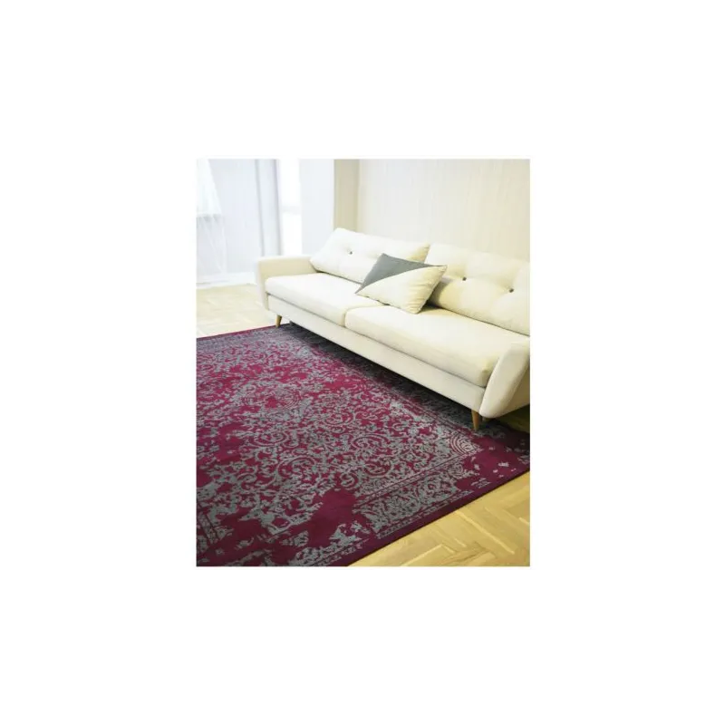 Vintage Teppich in Bordeaux und Grau, ideal für das Wohnzimmer