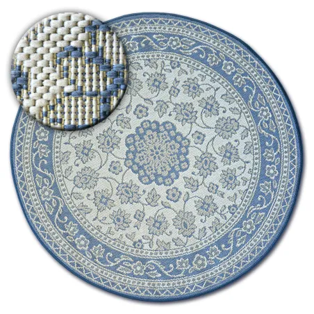 Runder Teppich aus Sisal mit blauen Blumen, stilvoller Teppich für das Wohnzimmer