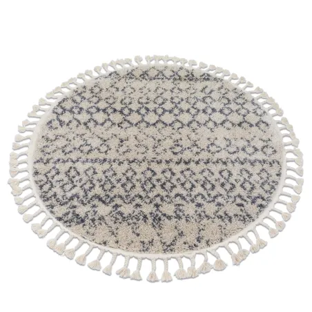 Teppich in Creme und Grau mit marokkanischen Fransen aus Shaggy-Material