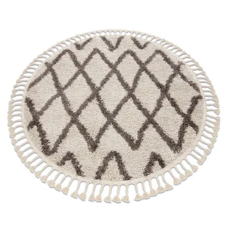 Runder Teppich in Creme mit Berberfransen aus Marokko