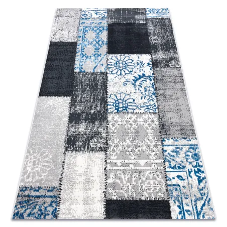 Klassischer Teppich in grau und blau, Vintage Patchwork für Wohnräume