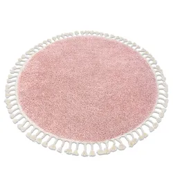 Teppich BERBER 9000 Kreis rosa Berber-Fransen marokkanisch shaggy