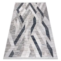 Modern Teppich REBEC Franse 51166B Geometrisch - zwei Ebenen aus Vlies dunkelblau / creme