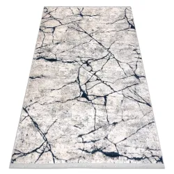 Modern Teppich REBEC Franse 51184A Marmor - zwei Ebenen aus Vlies creme / dunkelblau