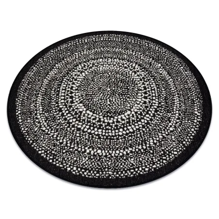 Runder Teppich aus Sisal mit Punkten in Schwarz, elegantes Design für jeden Raum