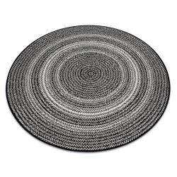 Runder Teppich aus schwarzem Sisal, Boho-Stil, flach gewebt