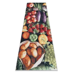 ANDRE 1711 Waschteppich Früchte und Gemüse, Küche, Anti-Rutsch - grün
