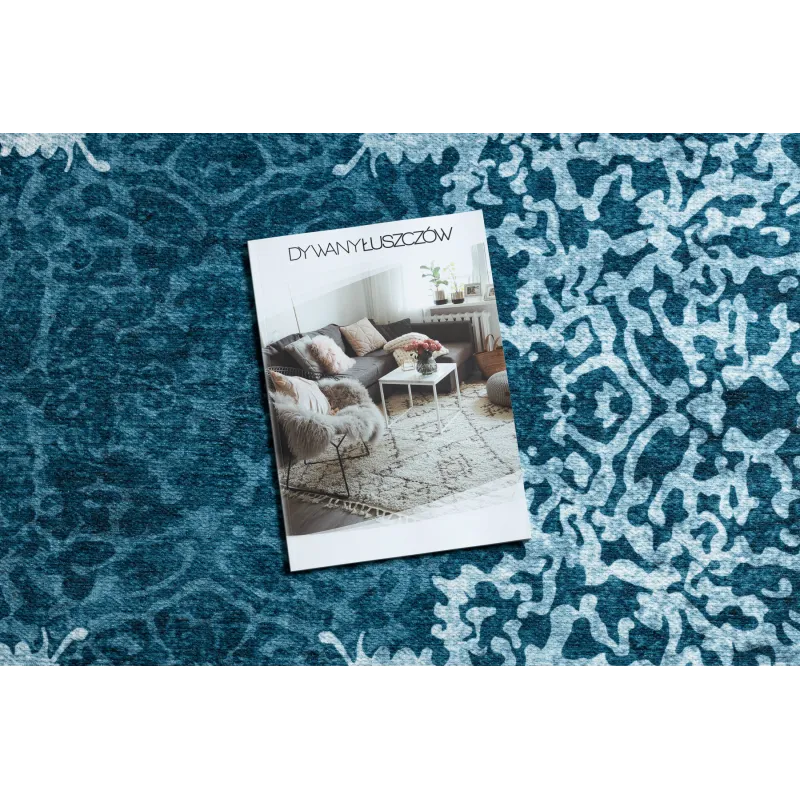 ANTIKA Teppich in Blau, modernes Muster, ideal zum Waschen und für jeden Raum