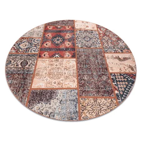 ANTIKA ancient rust runder Teppich, modernes Patchwork, waschbar - Terrakotta