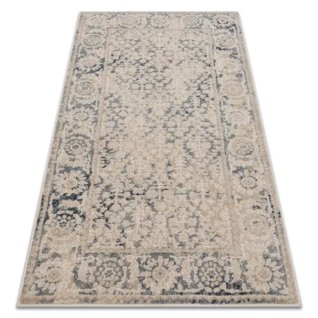 Wollteppich NAIN mit vintage Rahmen in beige und dunkelblau