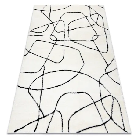Moderner abstrakter Teppich in Creme und Schwarz, perfekt für moderne Räume