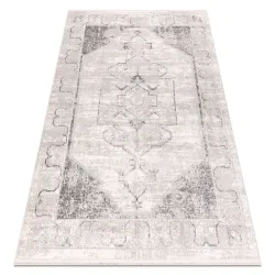Teppich DISTIN 0107B grau / hellgrau / weiß modern - Ornament, Rahmen, Vintage, Fransen