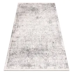 Teppich DISTIN 0200A grau / hellgrau / weiß modern - Rauten, Rahmen, Vintage, Fransen