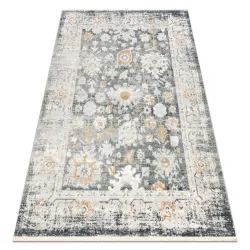 Teppich DISTIN 0835A grau / hellgrau / weiß modern - Ornament, Rahmen, Vintage, Fransen