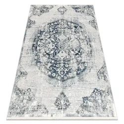 Teppich DISTIN 0820A marineblau / blau / weiß modern - Ornament, Vintage, Fransen