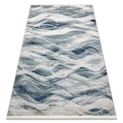 Teppich DISTIN 0849A dunkelblau / blau / weiß modern - Wellen, Vintage, Fransen