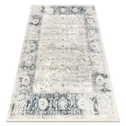Teppich DISTIN 0843A weiß / dunkelblau / blau modern - Ornament, Rahmen, Vintage, Fransen