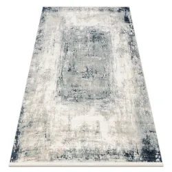 Teppich DISTIN 0845A weiß / dunkelblau / blau modern - Abstraktion, Rahmen, Vintage, Fransen
