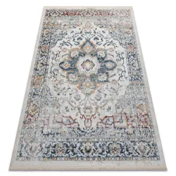 Teppich DISTIN 0834A marineblau / blau / gelb / terrakotta modern - Ornament, Vintage, Fransen