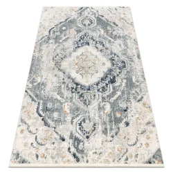 Teppich DISTIN 0816A blau / hellgrün / weiß modern - Ornament, Vintage, Fransen