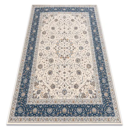 Wollteppich NAIN Ornament in beige und blau, elegantes Design für jeden Raum