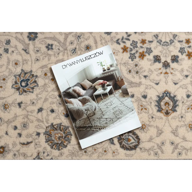 Eleganter Wollteppich NAIN Ornament in Beige und Blau, perfekt für Wohnräume