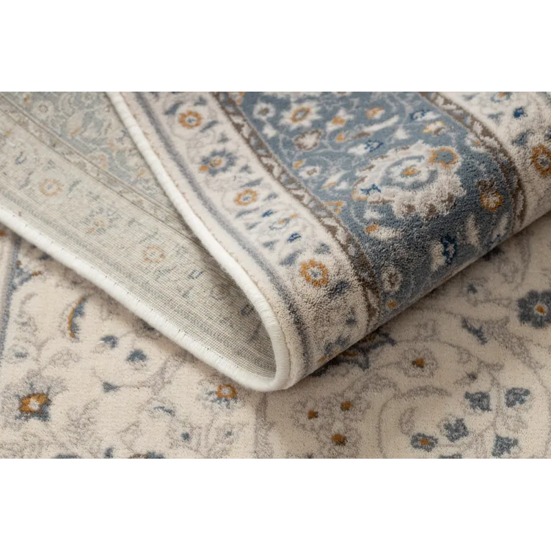 Wollteppich NAIN Ornament, beige und blau, ideal für Garten oder Terrasse