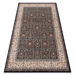 Wollteppich NAIN mit dunkelblauen und beige Blumen, perfekt für das Wohnzimmer