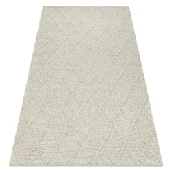 Wollteppich TAHAR 99001C beige - HANDGEWEBT Schlingenflor, Rauten, Boho