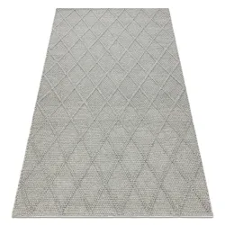 Wollerteppich TAHAR 99001G grau - HANDGEWEBT Schlingenflor, Rauten, Boho