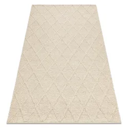 Wollerteppich TAHAR 99001B creme - HANDGEWEBT Schlingenflor, Rauten, Boho