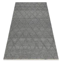 Wollerteppich TAHAR 99001K Anthrazit - HANDGEWEBT Schlingenflor, Rauten, Boho