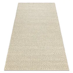 Wollerteppich TAHAR 99005B Creme / Grau - HANDGEWEBT Schlingenflor, einfarbig