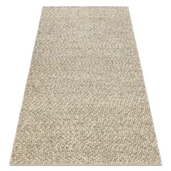 Wollenteppich TAHAR 99005G grau / beige - HANDGEWEBT Schlingenflor, einfarbig